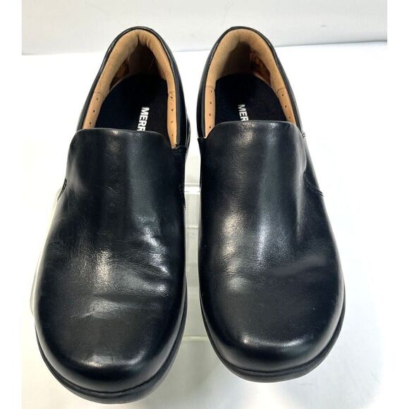 Clarks Unstructured Black Leather Shoes with Merrell Insoles Slip On Comfort 9M - Picture 5 of 15
